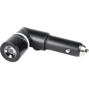 A black led car charger on a white background.