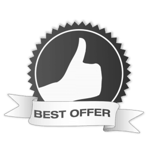 The best offer badge on a black background featuring Home.
