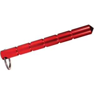 A red metal stick with a handle on it.