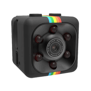 A black camera with a rainbow stripe on it, perfect for home use.