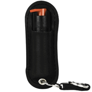 A black key pouch with a key ring attached to it, perfect for keeping your keys organized at home.