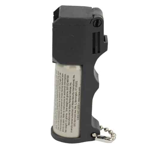 A black Mace® Pocket Model Triple Action fire lighter with a key chain.