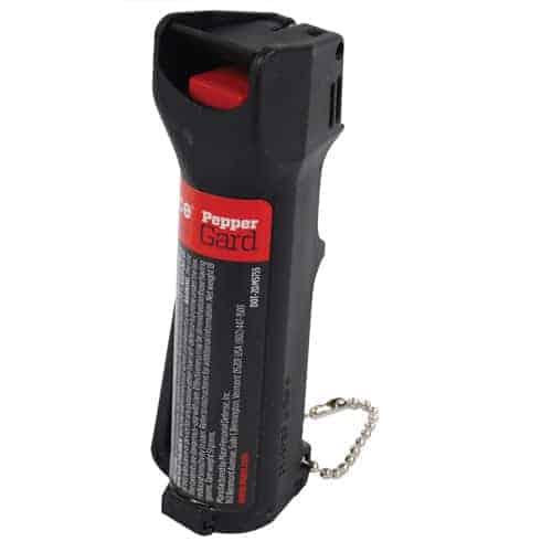 A Mace® PepperGard Police Pepper Spray with a key chain, perfect for self-defense.