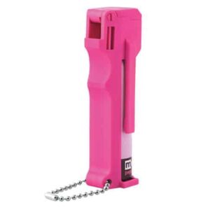 A Mace® Personal Model Hot Pink 10% Pepper Spray with a chain attached to it, perfect as a personal model for self-defense.