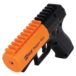 The Mace® Brand Pepper Gun 2.0, a brand new orange and black mace, is showcased on a simple white background.