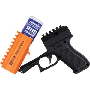 The Mace® Brand Pepper Gun 2.0 from Mace Brand is a powerful self-defense weapon featuring an orange tube and a plastic tube.