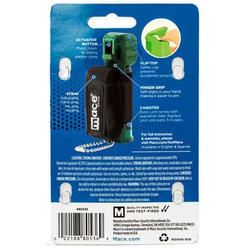 A package with a green and black device on it containing Mace® Canine Repellent.