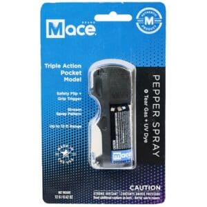 Mace® Pocket Model Triple Action pepper spray in a Pocket Model package.