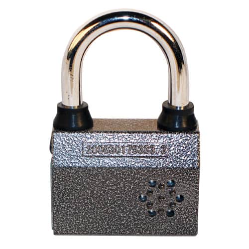 A Small Alarmed Padlock on a white background.
