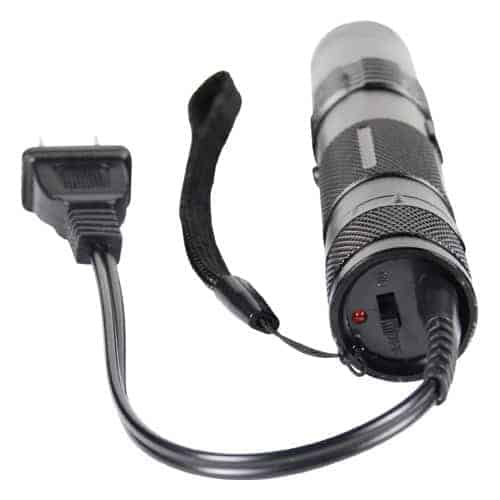 The BashLite 85,000,000 volt Stun Gun Flashlight, a powerful flashlight equipped with a cord for convenient use.
