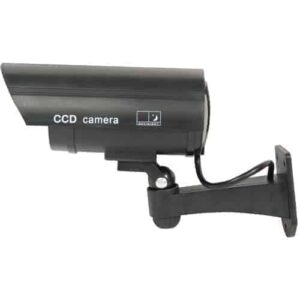 A black bullet style CCTV camera on a white background.