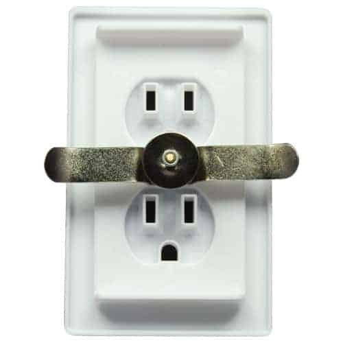 A white Wall Socket Diversion Safe with a black handle on it.