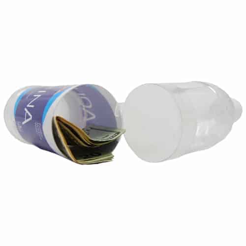 A Water Bottle Diversion Safe container filled with money.