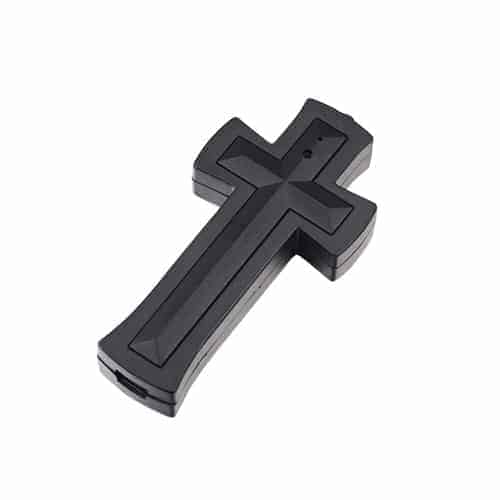 A black plastic Cross Hidden Spy Camera with built in DVR, set against a clean white background.