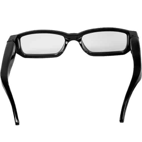 A pair of HD Eye Glasses Hidden Spy Camera with Built in DVR on a white background.