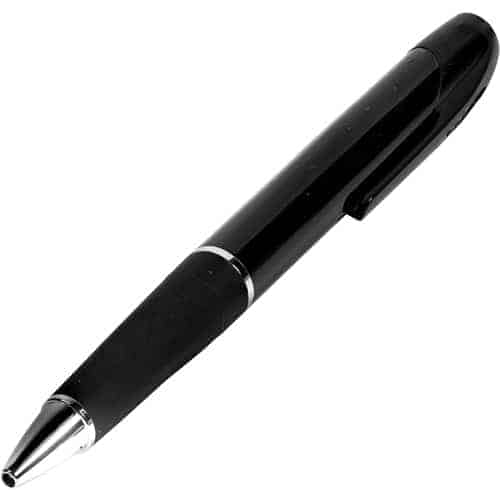A black HD Pen Hidden Camera with Built in DVR on a white background.