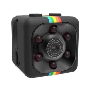 A Mini Hidden Spy Camera with Built In DVR and a rainbow colored lens.