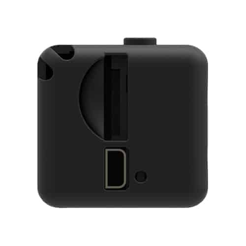A Mini Hidden Spy Camera with Built In DVR black case with a hidden button on it.