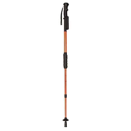 An Hike 'n Strike 950,000 Volts Stun Walking Cane on a white background, perfect for hiking or skiing.