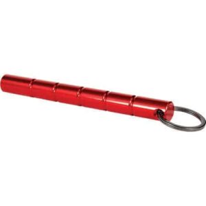 A red Kubotan Aircraft Grade Aluminum key chain on a white background.