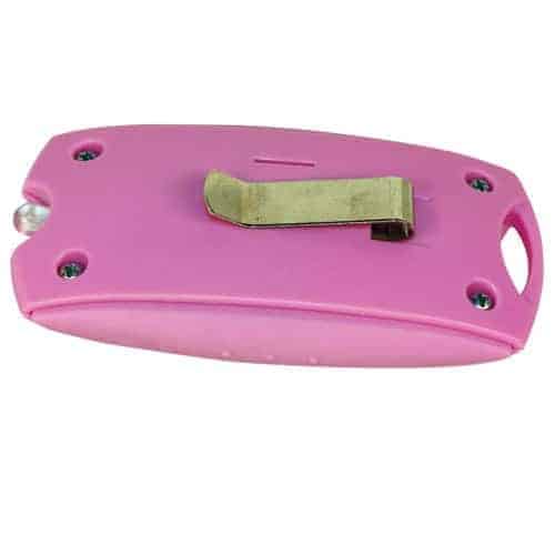 A pink plastic Mini Personal Alarm with LED flashlight and Belt Clip on a white background.