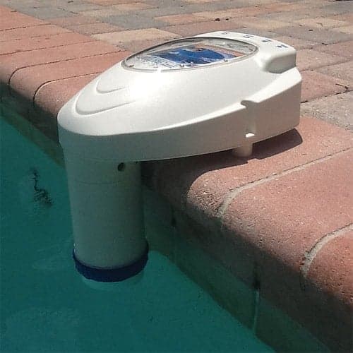 A swimming pool with a Pool Alarm attached to it.