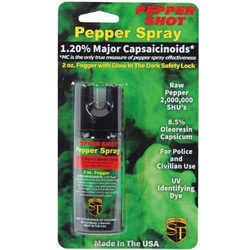 Pepper Shot 1.2% MC 2 oz Pepper Spray offers a highly effective formulation with a potent concentration of 1.2% MC.
