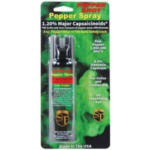 Pepper Shot 1.2% MC 4 oz Pepper Spray Front Packaged