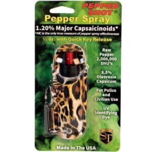 Pepper Shot 1.2% MC ½ oz Halo Holster – Leopard Black/Orange