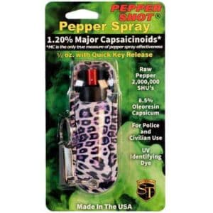 Pepper Shot 1.2% MC ½ oz Halo Holster – Leopard Black/Pink