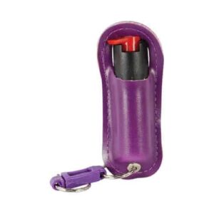 A purple bottle with a Pepper Shot 1.2% MC ½ oz Halo Holster attached to it.