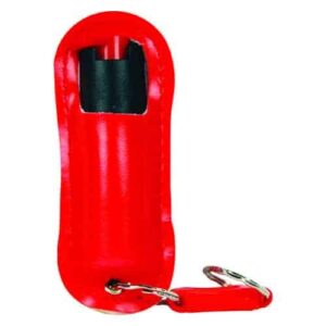 Red fire extinguisher with key ring and Pepper Shot 1.2% MC ½ oz Halo Holster.