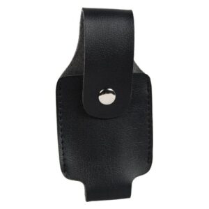 A black leather Leatherette Holster For 2 oz Or 4 oz Pepper Spray for a cell phone.