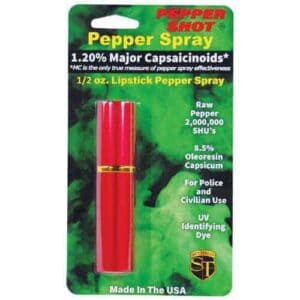 Pepper Shot Red Lipstick Pepper Spray in a package.
