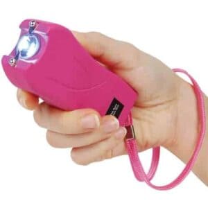 A Runt Rechargeable Stun Gun With Flashlight And Wrist Strap Disable Pin.