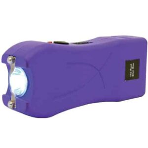 A purple Runt Rechargeable Stun Gun With Flashlight And Wrist Strap Disable Pin, on a white background.