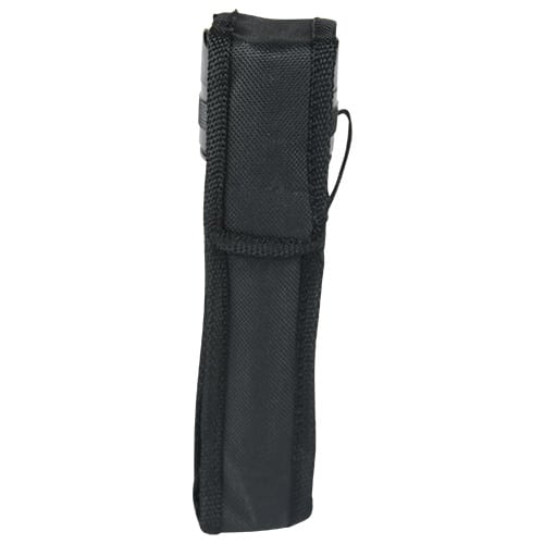 A black pouch with a zipper on it, designed for Safety Technology Shorty Flashlight Stun Gun 75,000,000 volts and equipped with cutting-edge technology.