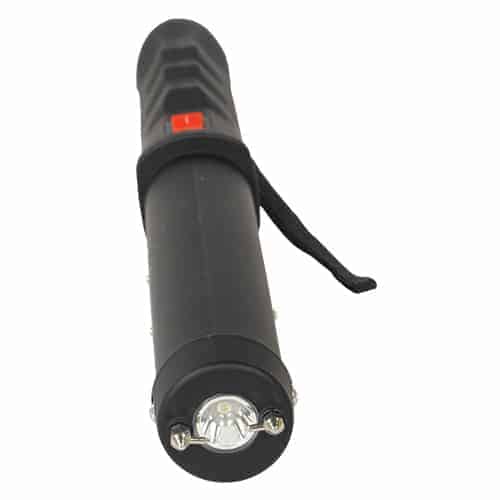 A Safety Technology Repeller Stun Baton Black with a red light on it for safety purposes.