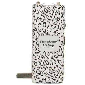 The Lil Guy Stun Gun With Flashlight is a black and white leopard print cell phone case perfect for the Lil Guy.
