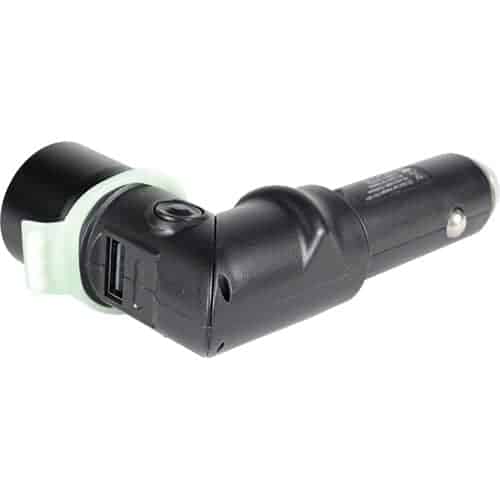 A black 8-N-1 Car Charger Power Bank Auto Safety Tool with a green light on it, doubling as an auto safety tool and car charger.