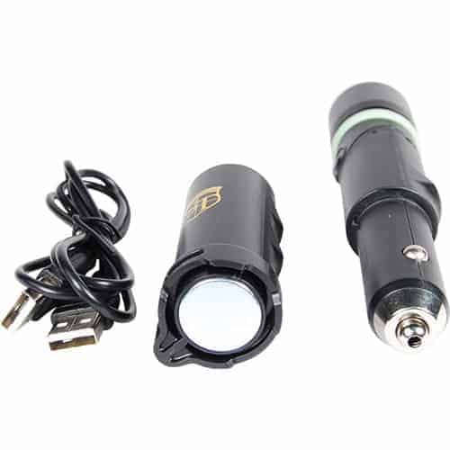 The 8-N-1 Car Charger Power Bank Auto Safety Tool is a black car charger with a cord attached to it, serving as both a car charger and an auto safety tool.