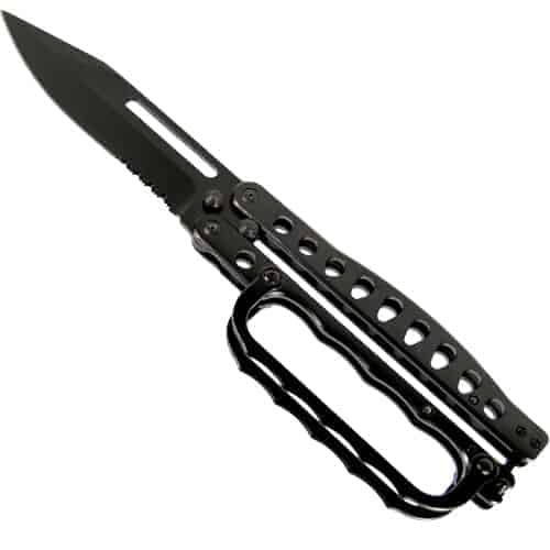 A Butterfly Trench Knife Black on a white background.