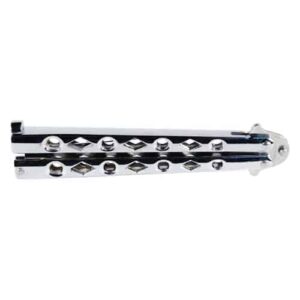 A Butterfly Knife Stainless Steel handle bar with a number of holes on it.