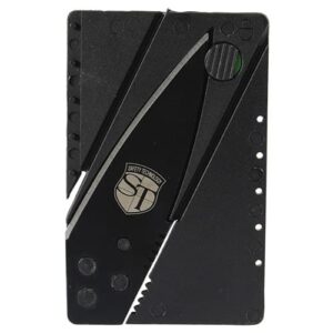 A Credit Card Foldable Knife with a logo on it.