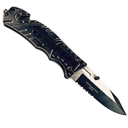 A Folding Tactical Survival Pocket Knife Assisted Open with Two Tone Blade on a white background.