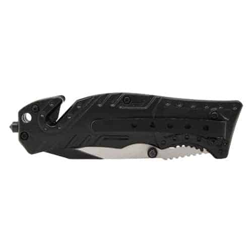 A Folding Tactical Survival Pocket Knife Assisted Open with Two Tone Blade with a black handle on a white background.
