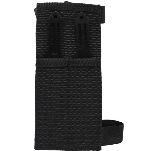 A black pouch containing the 2 Piece Throwing Knife Black BioHazard.
