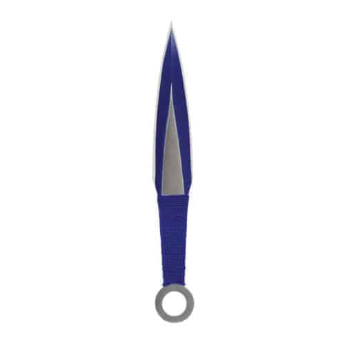 An 3 Piece Throwing Knife Assorted Color - Black, Blue, Red with a blue handle on a white background.