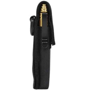 A black leather case with a gold key ring and a 12 Inch Telescopic Steel Baton.
