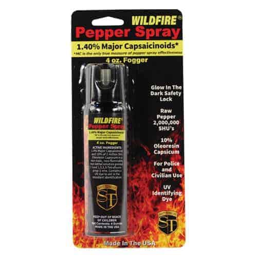 Wildfire™ 1.4% MC Pepper Spray Fogger in a package, featuring the powerful Wildfire™ 1.4% MC Pepper Spray Fogger.